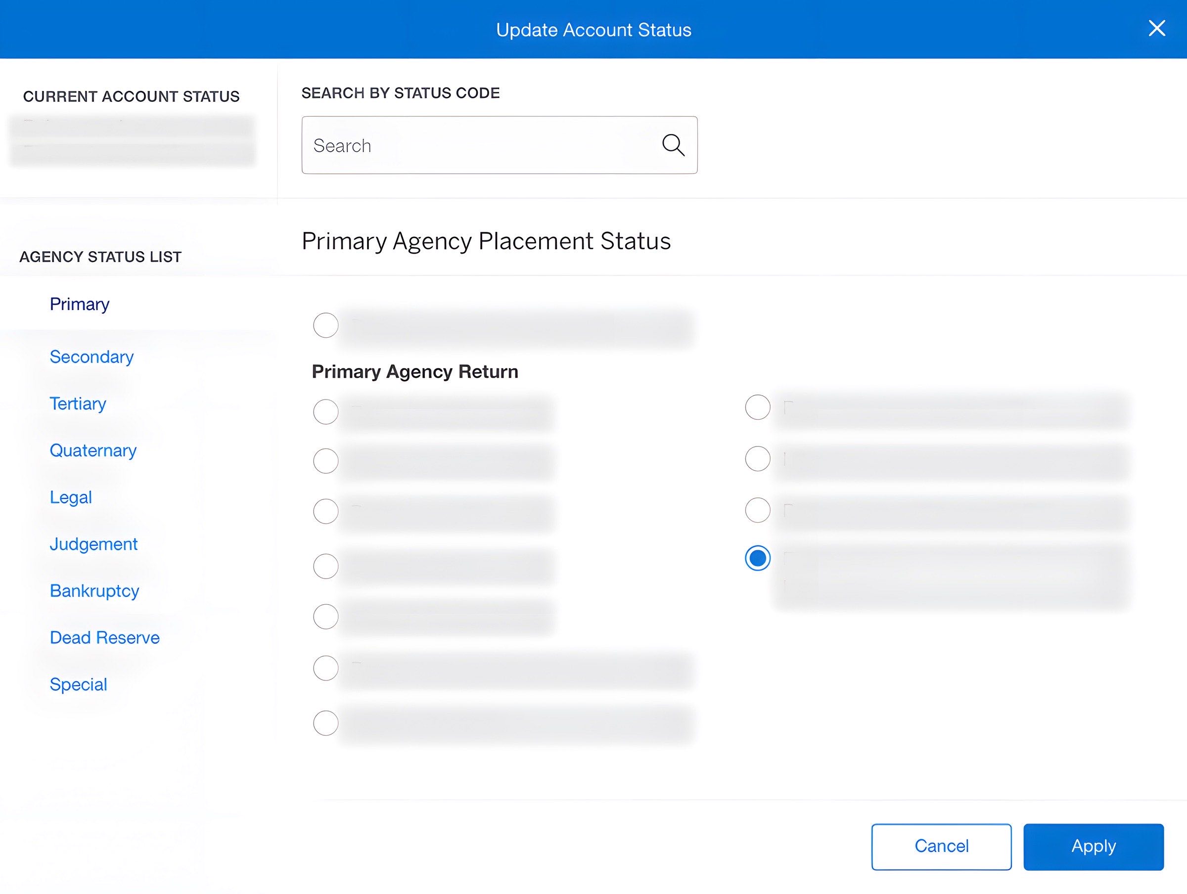 The final high-fidelity ACP placement interface, combining a default current-status view, placement-level filtering, and type-ahead search.