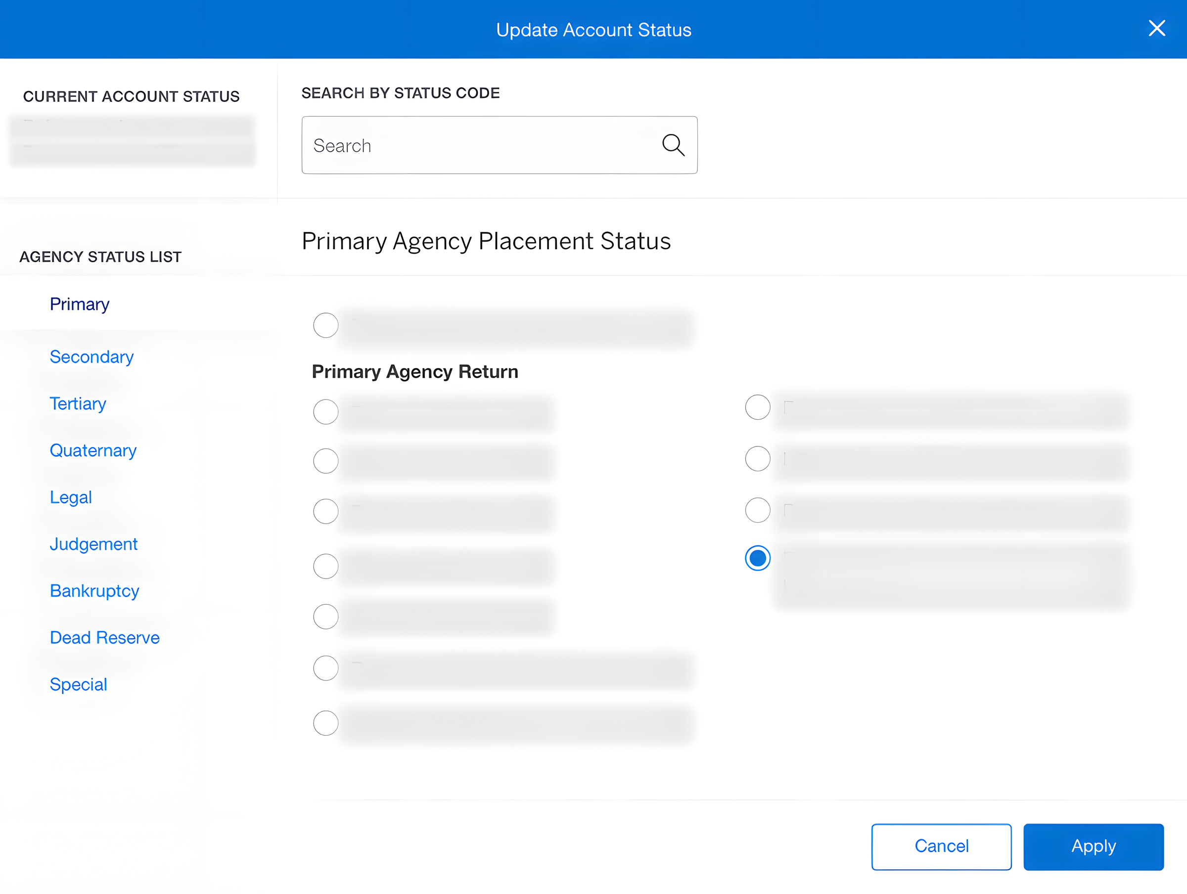 The final high-fidelity ACP placement interface, combining a default current-status view, placement-level filtering, and type-ahead search.