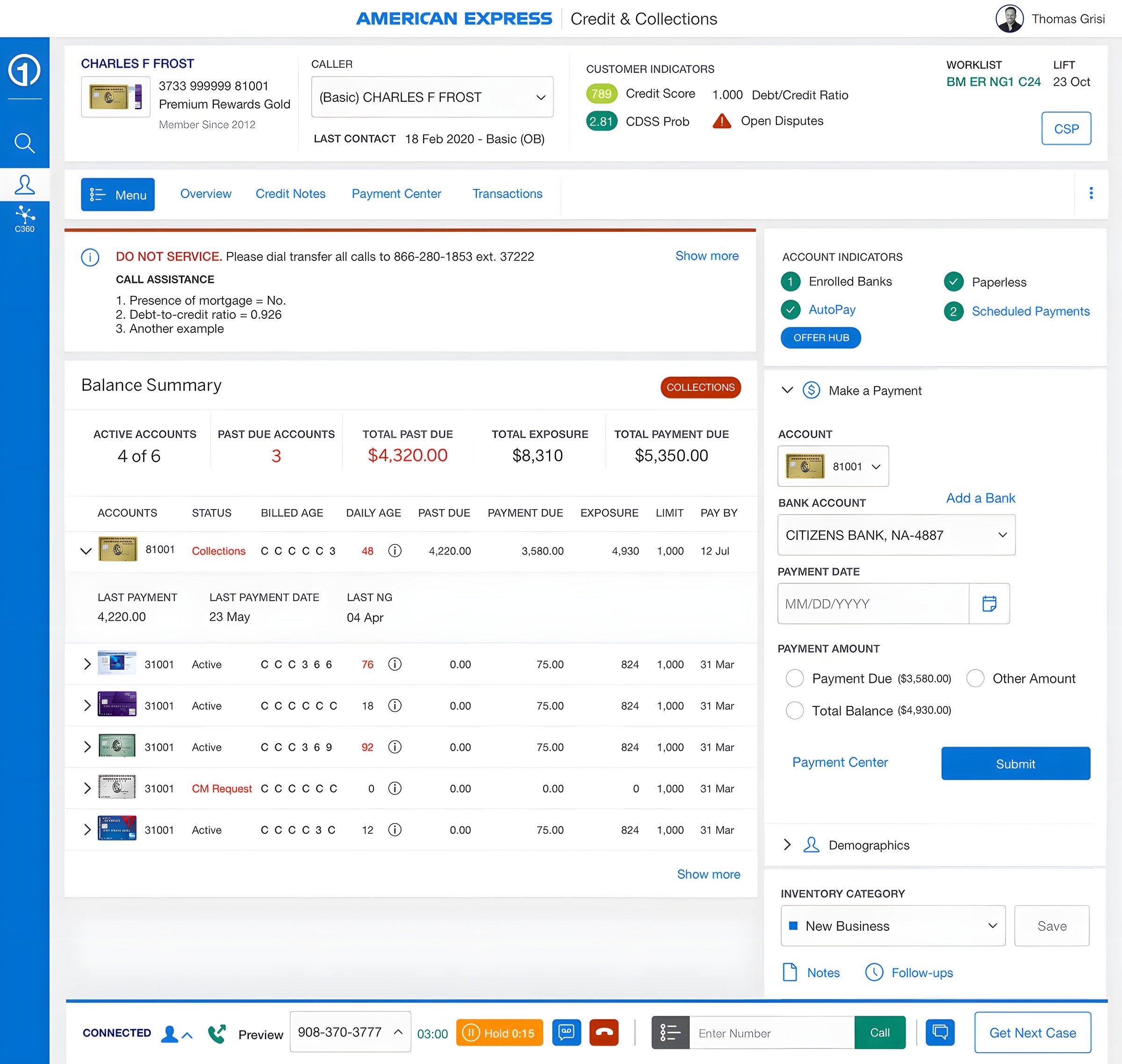 The redesigned Credit Servicing Portal overview, with account state at the top and contextual actions on the right.