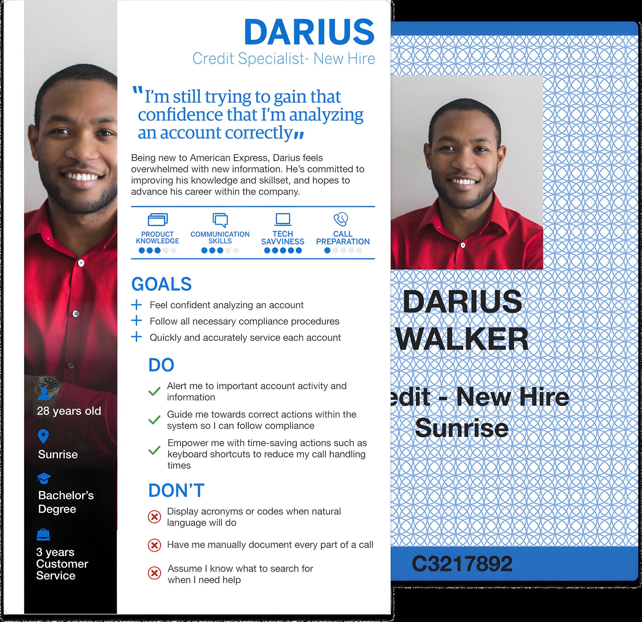 The New Hire Specialist persona used to anchor the discovery interviews with Specialists still in onboarding.