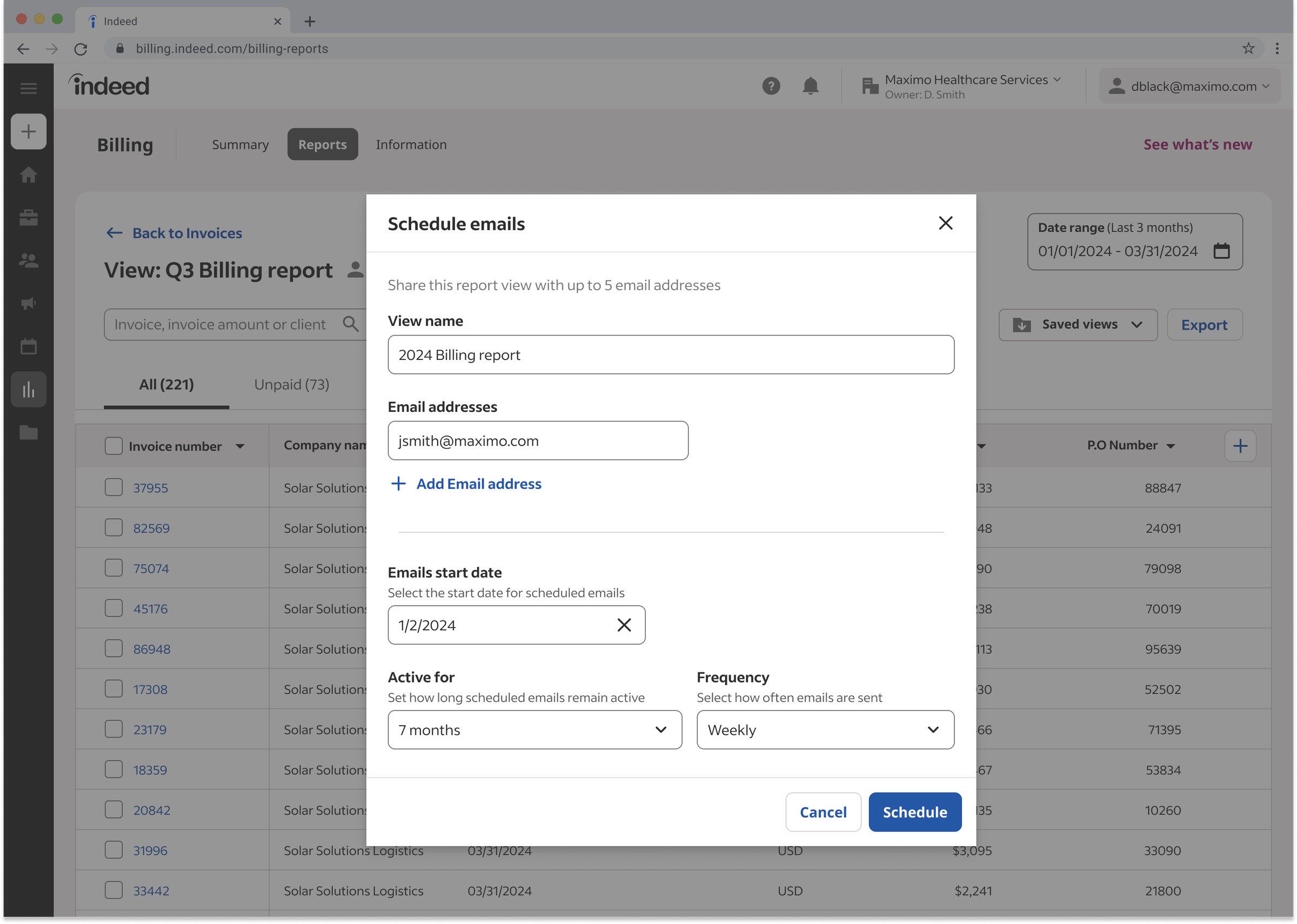 Schedule and share flow step 7: frequency selector.