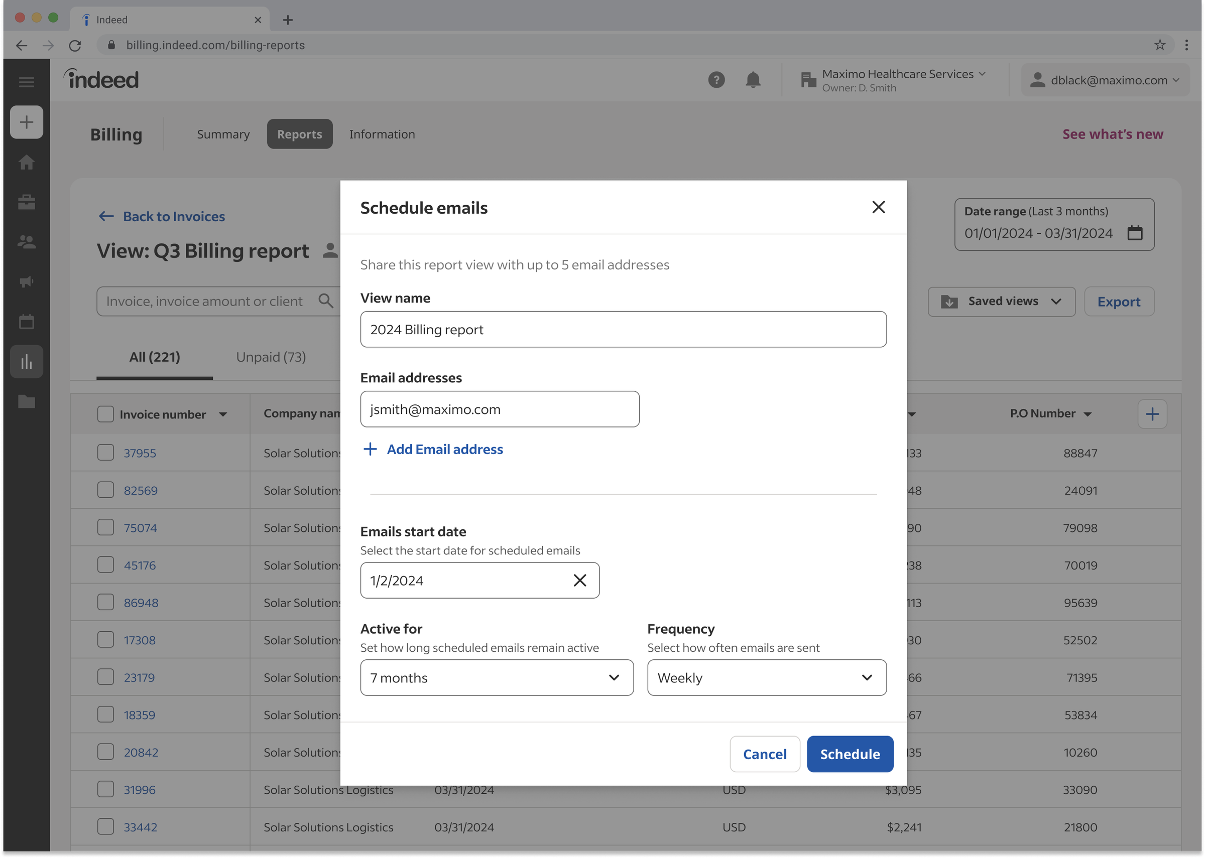 Schedule and share flow step 7: frequency selector.