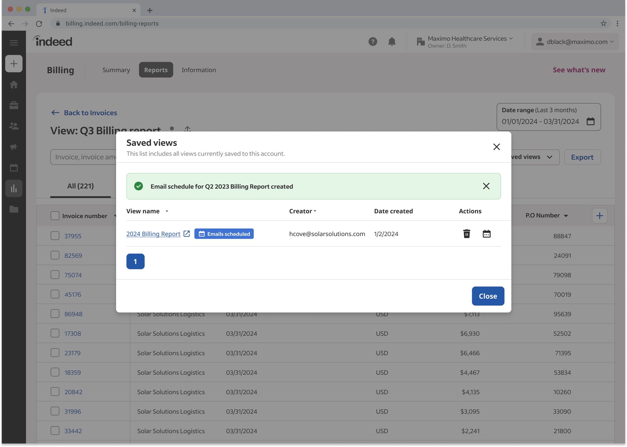 Schedule and share flow step 8: success confirmation.