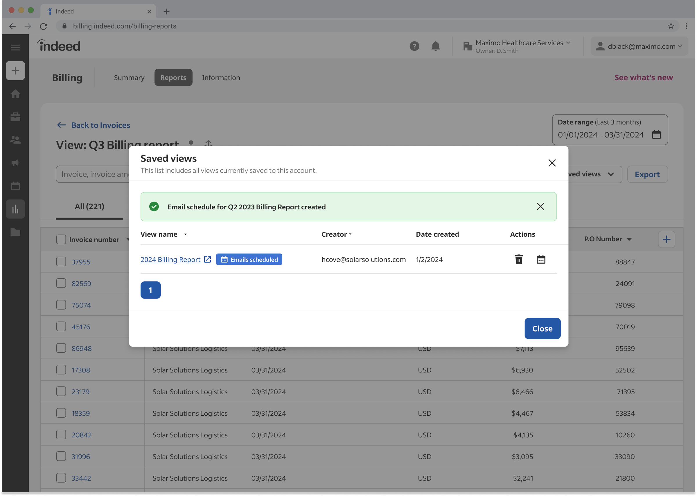 Schedule and share flow step 8: success confirmation.